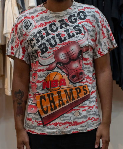 Vintage 1993 Chicago Bulls All Over Print Championship T Shirt Sz L