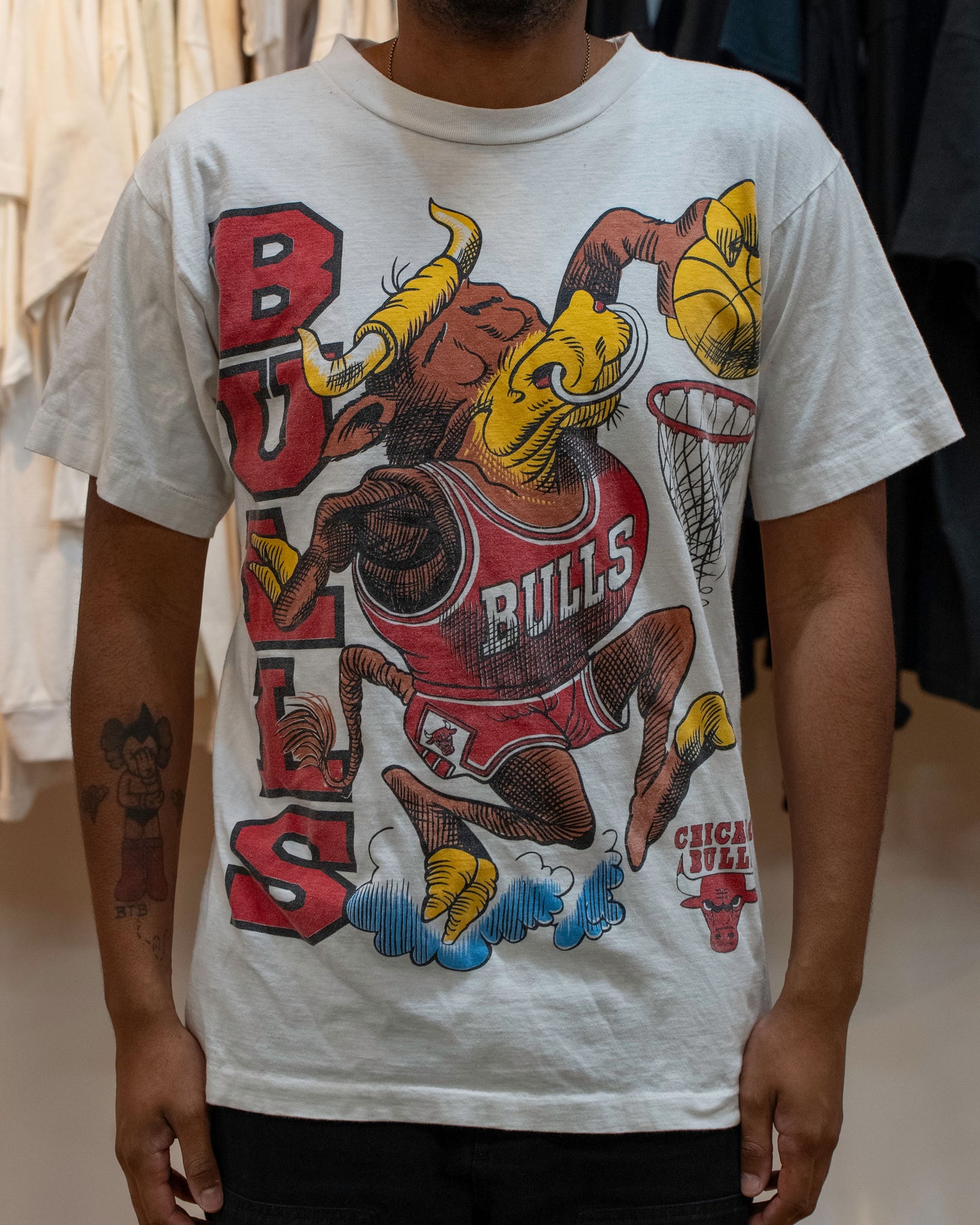 Vintage 90s Chicago Bulls All Over Print Benny The Bull "Dunkin" T Shirt Sz M