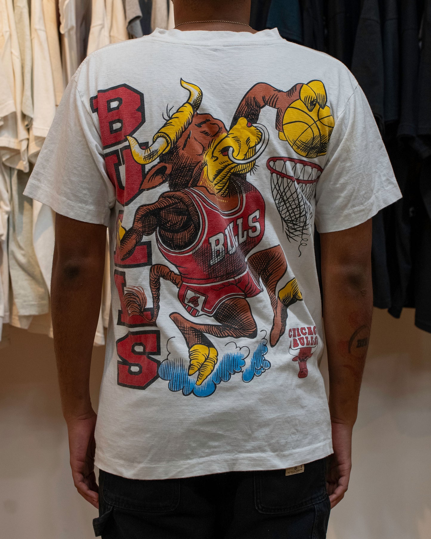 Vintage 90s Chicago Bulls All Over Print Benny The Bull "Dunkin" T Shirt Sz M