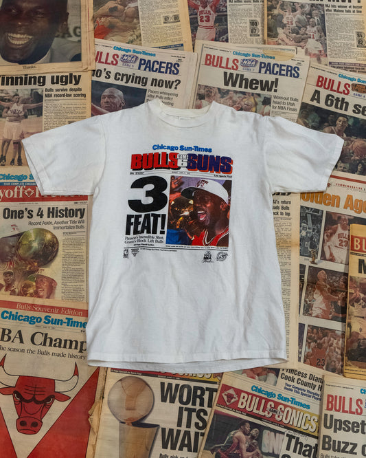 Vintage 1993 Chicago Bulls 3peat Newspaper T Shirt Sz M