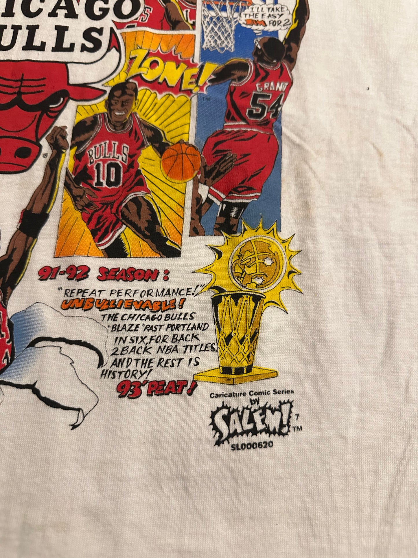 Vintage 1993 Chicago Bulls Comic Strip Championship T Shirt Sz L