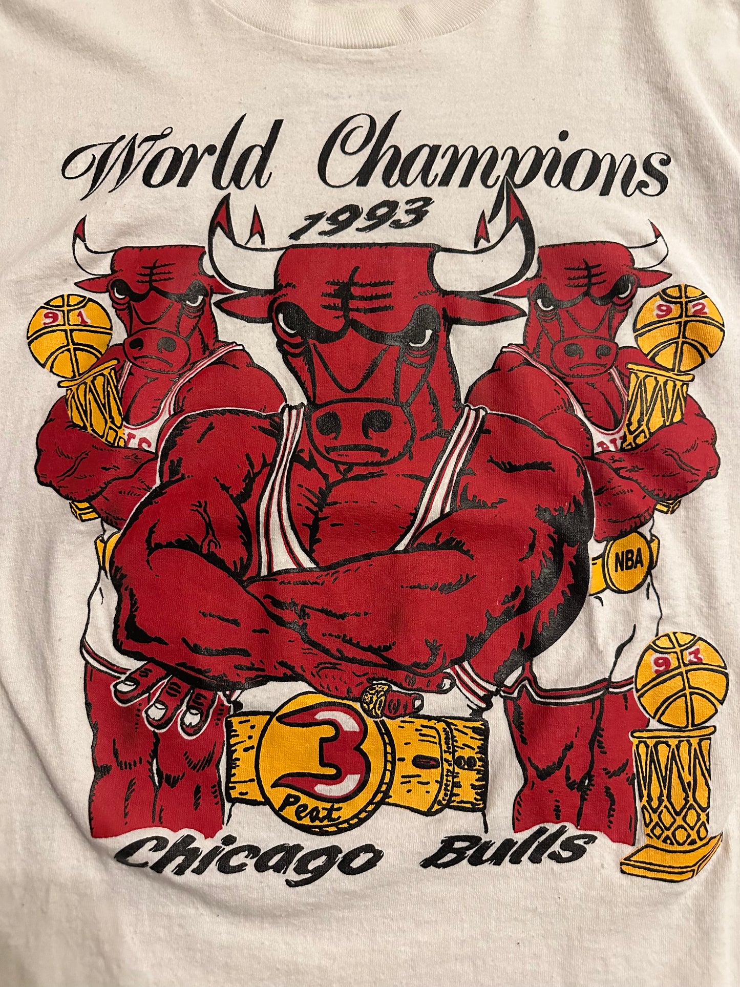 Vintage 1993 Chicago Bulls World Champions 3peat Benny The Bull T Shirt Sz XL