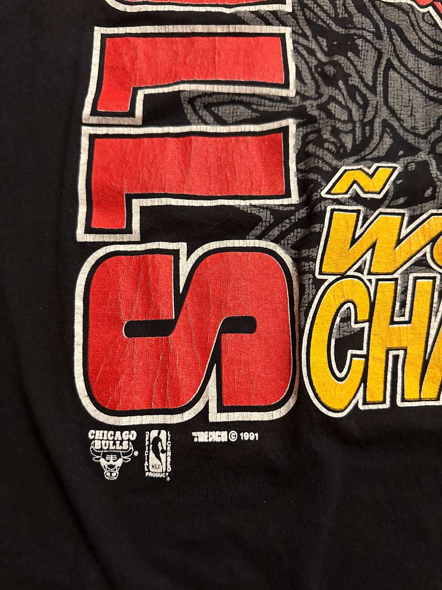 Vintage 1991 Chicago Bulls NBA World Champions T Shirt SZ L