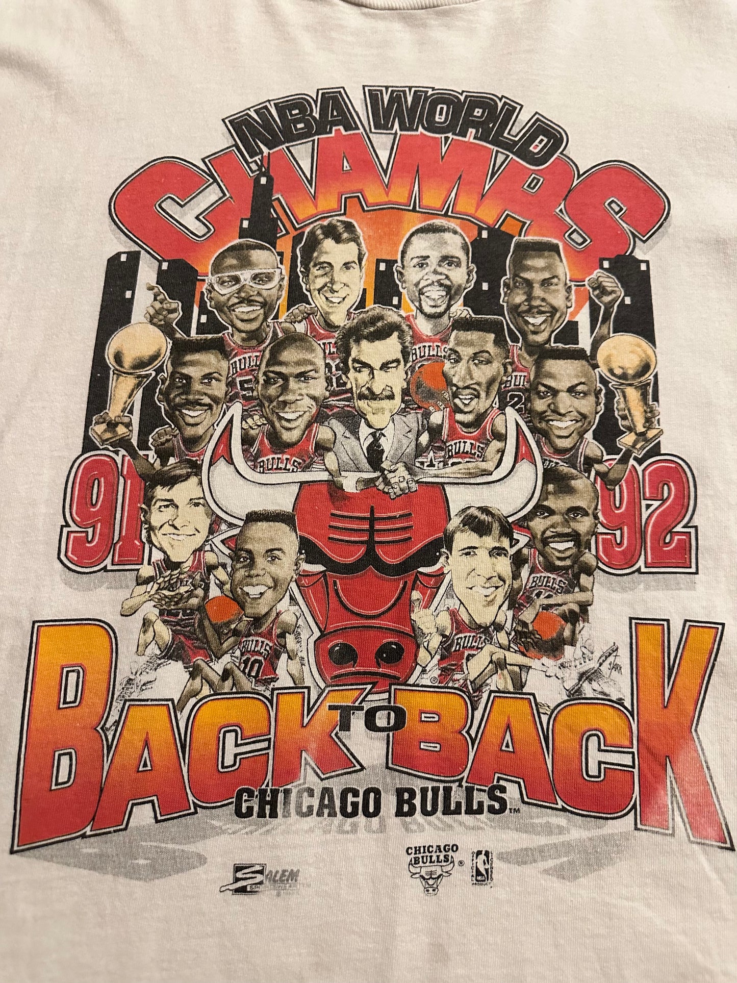 Vintage 1992 Chicago Bulls Back 2 Back Championship Caricature T Shirt Sz XL