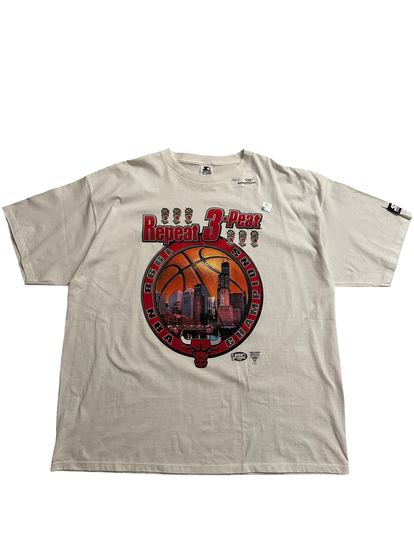 Vintage 1993 Chicago Bulls 3Peat Championship T Shirt SZ 2XL(NEW)