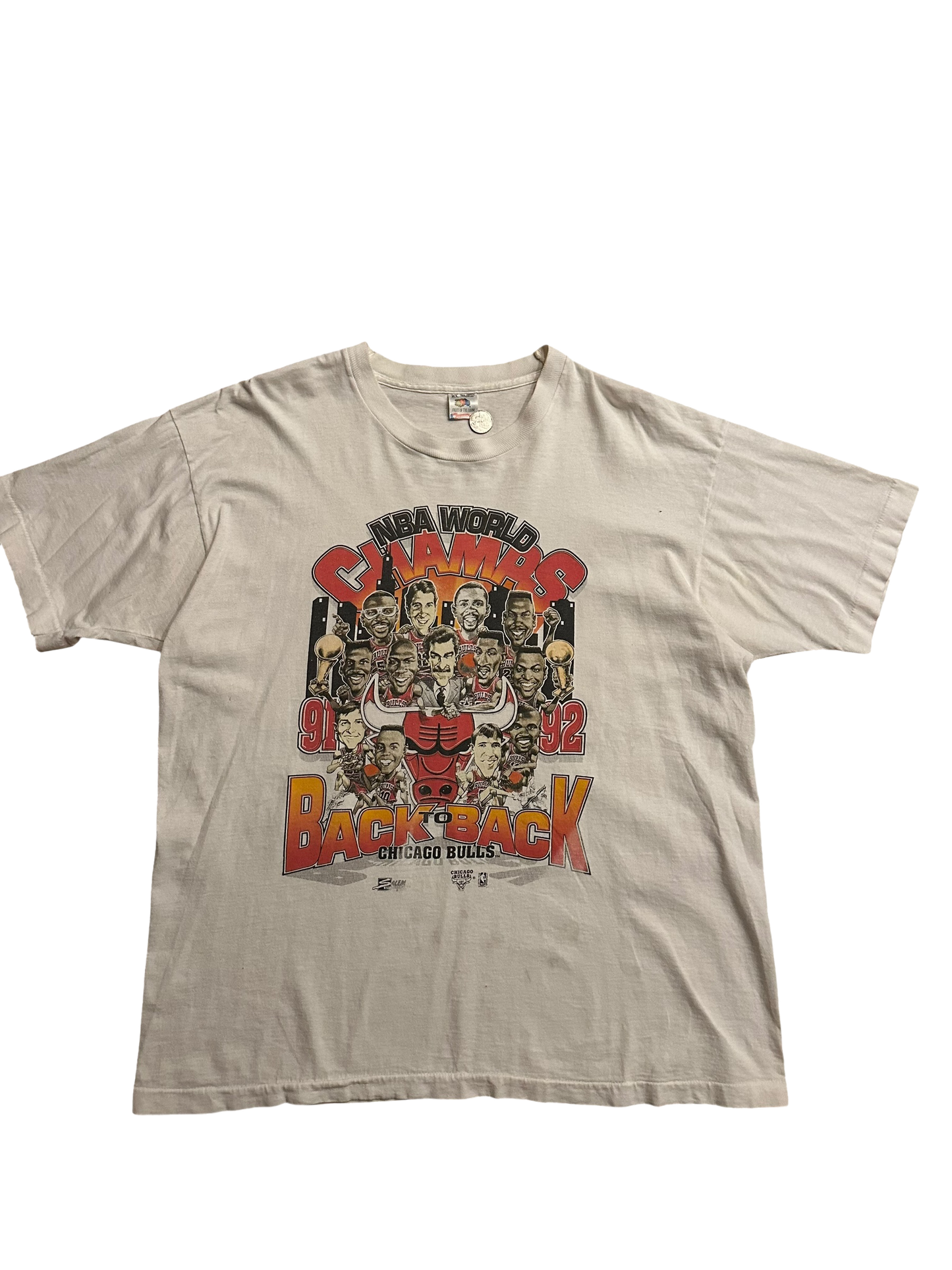 Vintage 1992 Chicago Bulls Back 2 Back Championship Caricature T Shirt Sz XL