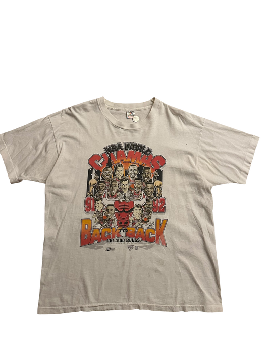 Vintage 1992 Chicago Bulls Back 2 Back Championship Caricature T Shirt Sz XL