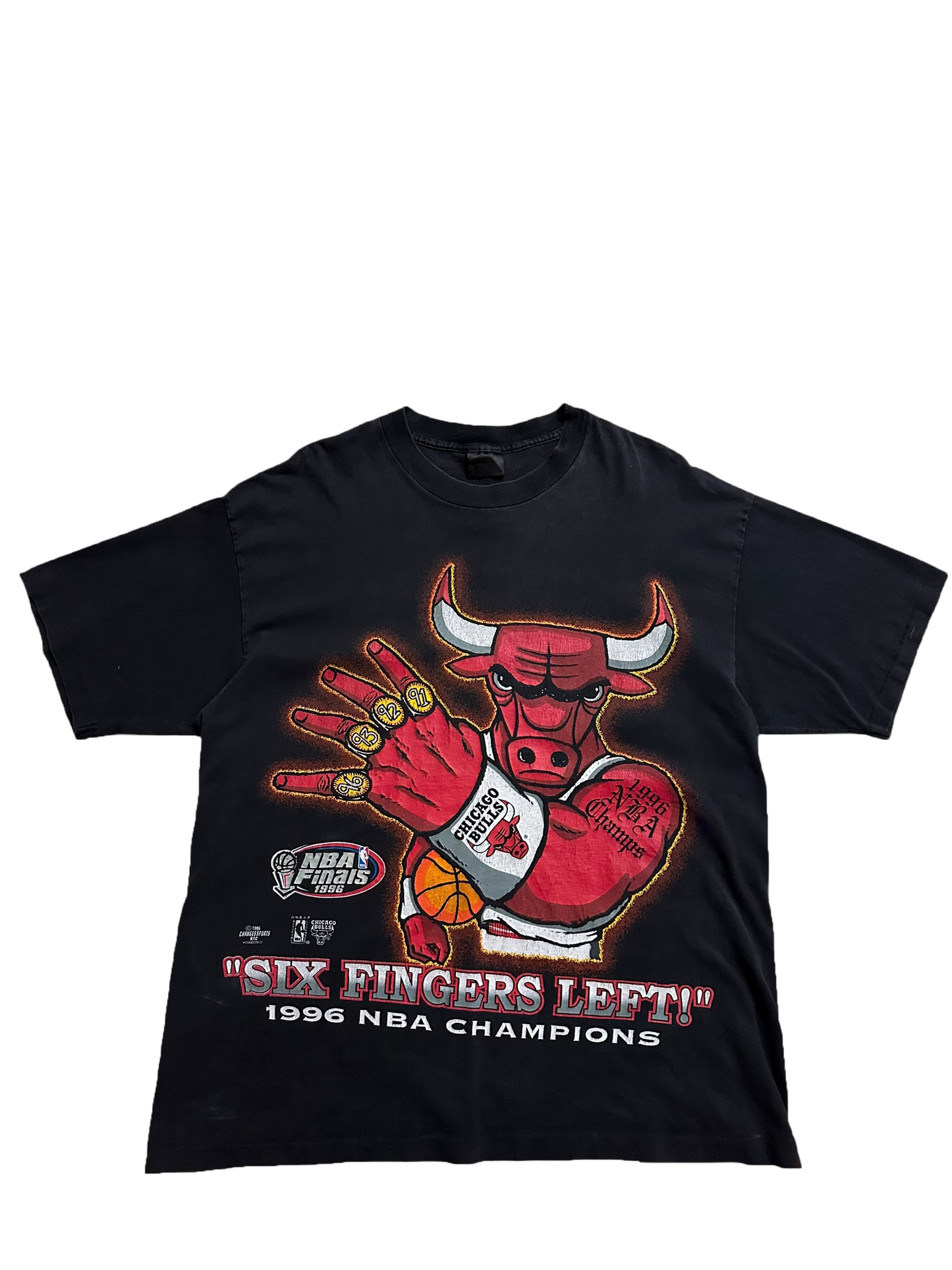 Vintage 1996 Chicago Bulls Six Fingers Left Benny The Bull Championship T Shirt Sz XL