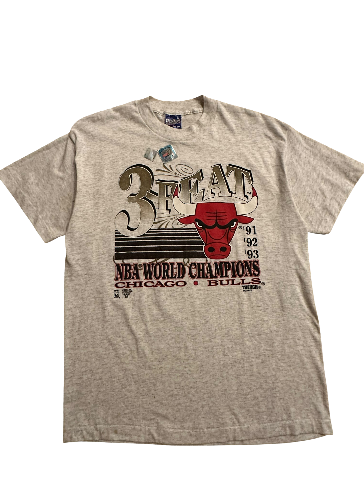 Vintage 1993 Bulls 3peat Grey T Shirt Sz XL