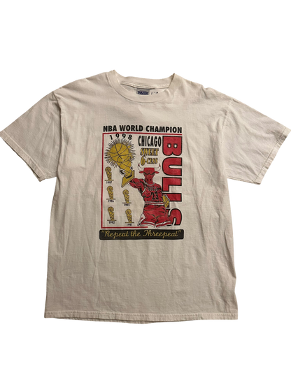 Vintage 1998 Chicago Bulls Repeat The Threepeat NBA Championship T Shirt Sz L