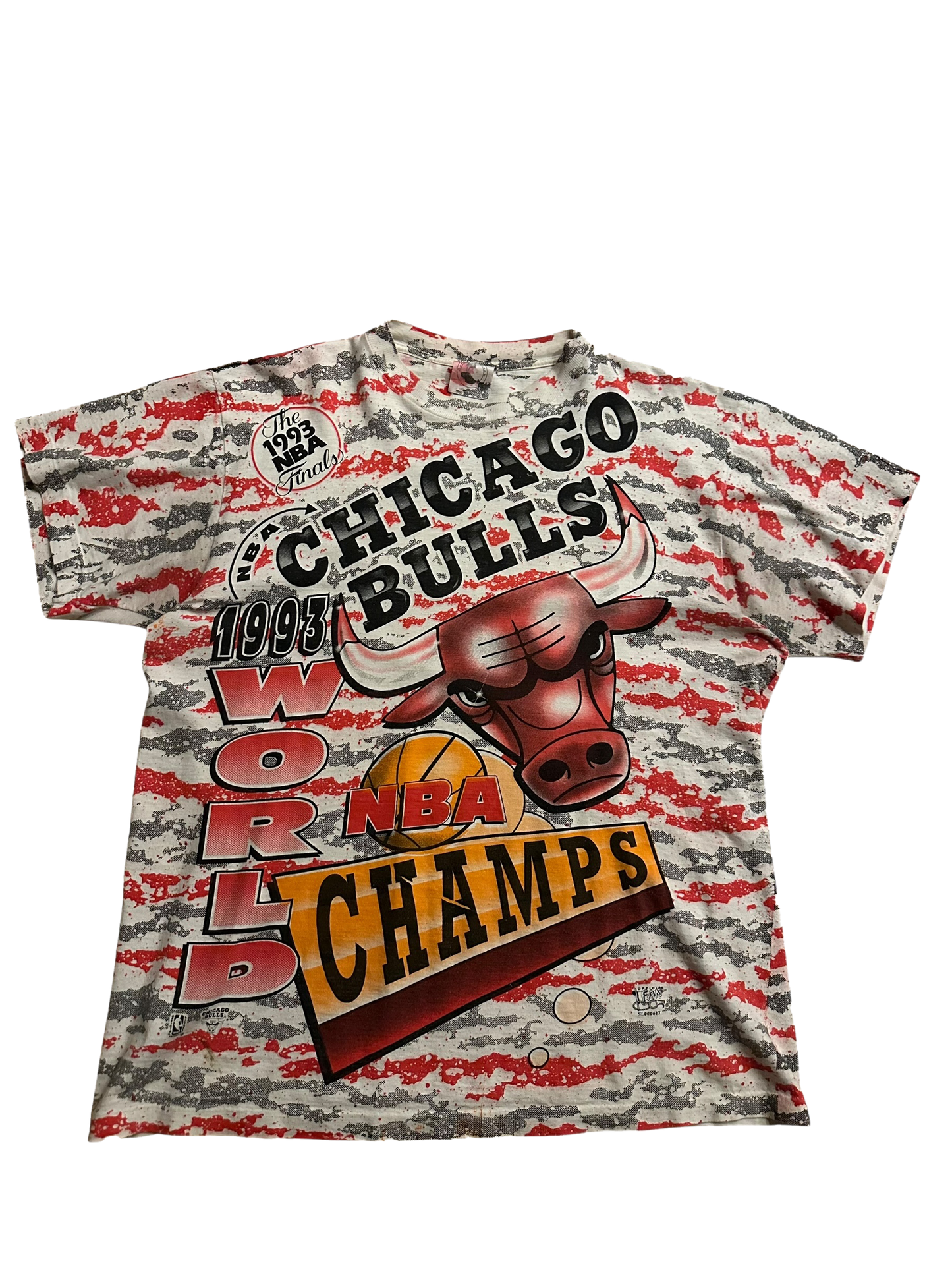 Vintage 1993 Chicago Bulls All Over Print Championship T Shirt Sz L