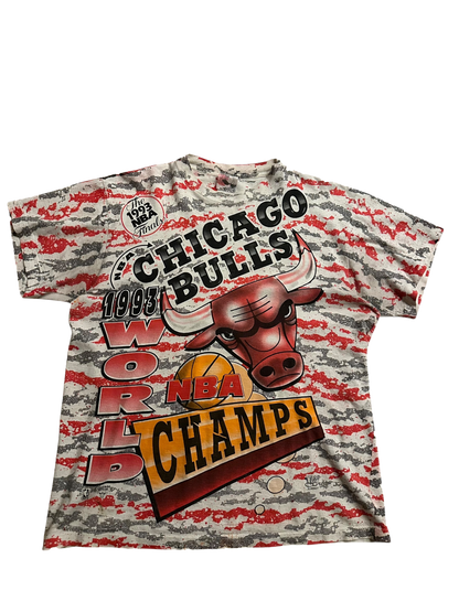 Vintage 1993 Chicago Bulls All Over Print Championship T Shirt Sz L