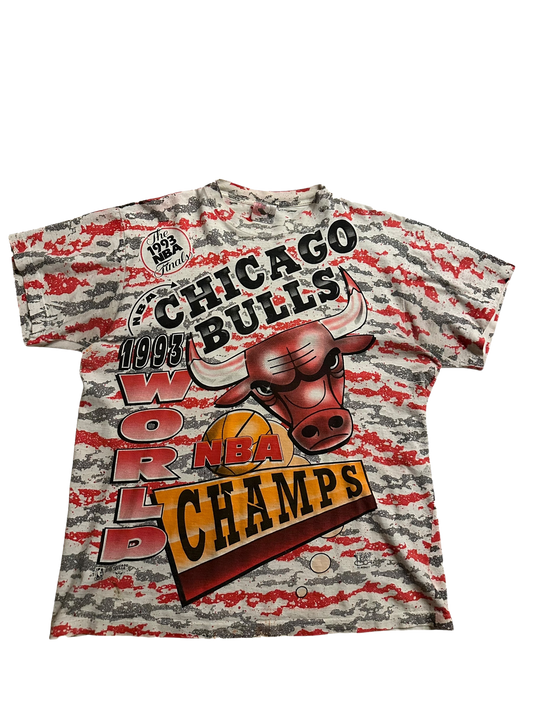 Vintage 1993 Chicago Bulls All Over Print Championship T Shirt Sz L