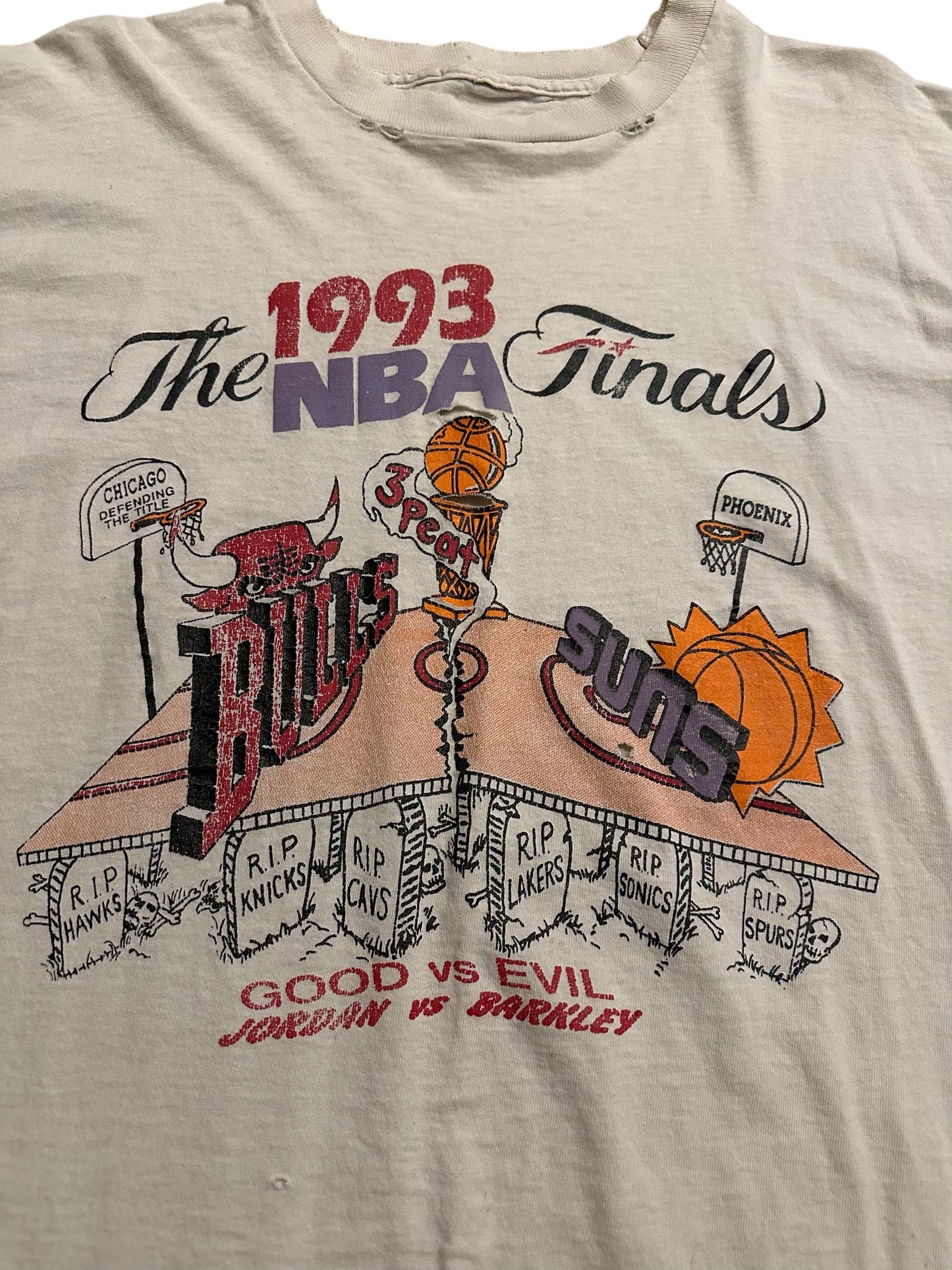 Vintage 1993 Chicago Bulls Good Vs. Evil NBA Finals T Shirt Sz XL